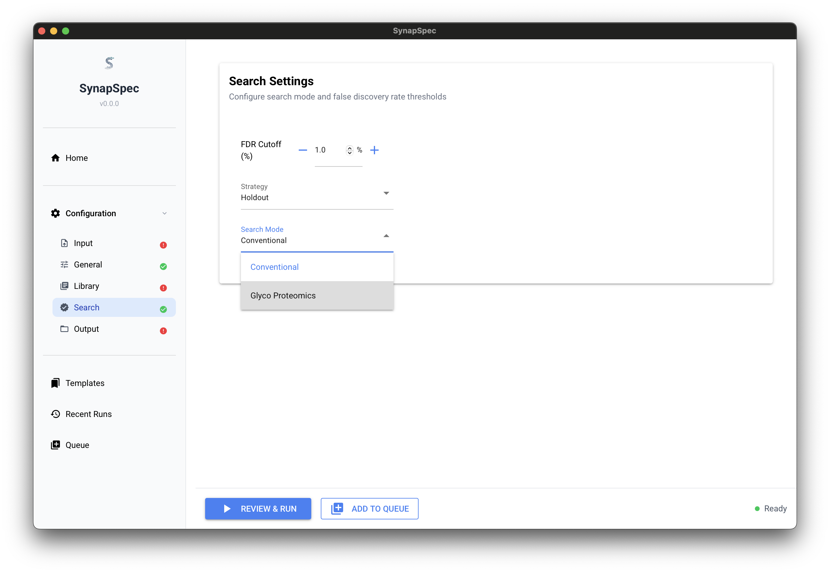 Search Mode selector in Search tab